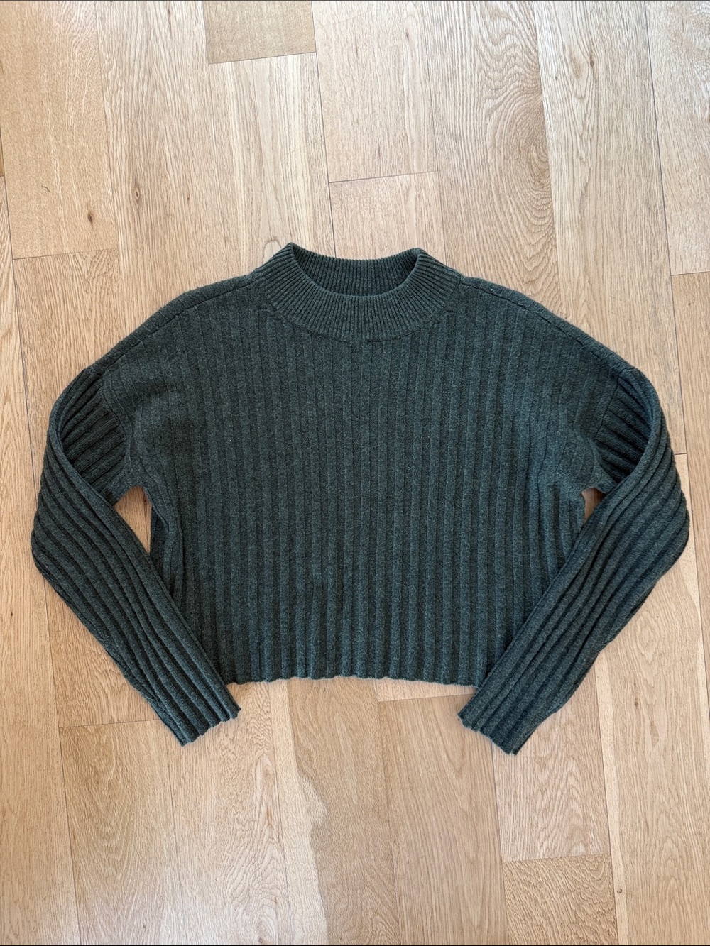 Madewell Dark Green Ribbed Cropped Mock Neck Sweater